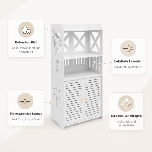 GDSKR Armoire de salle de bain debout - Double porte - Meuble de salle de bain - Étagère de salle de bain - Blanc - 3 + 1 étages - Pour salle de bain, salon, cuisine, couloir – vue 7