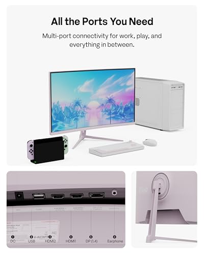 Image of Pixio PXC278 Wave Pink 27 inch 180Hz 1440p 1650R Curved Fast VA 1ms GTG Adaptive Sync Gaming Monitor with Pink HDMI 2.1 Cable Certified Ultra High Speed 6FT 8K 60Hz 4K 120Hz Nylon Braided