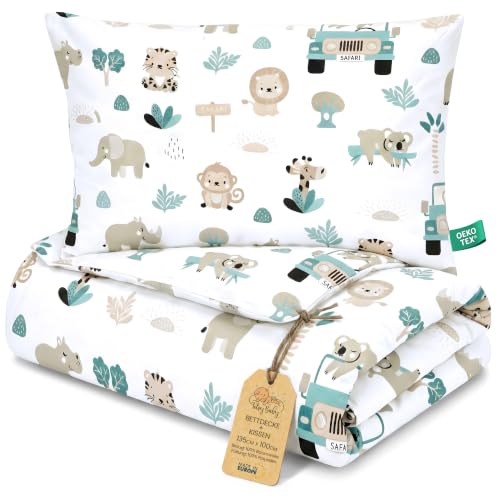 Kinder Bettdecke ohne Bezug 100x135 cm - Baumwolle Baby Decke und Kissen Set Kinderdecke 100 x 135 und Kopfkissen 60 x 40 - Bettdecken Kinderbettdecke Oeko-Tex Afrika