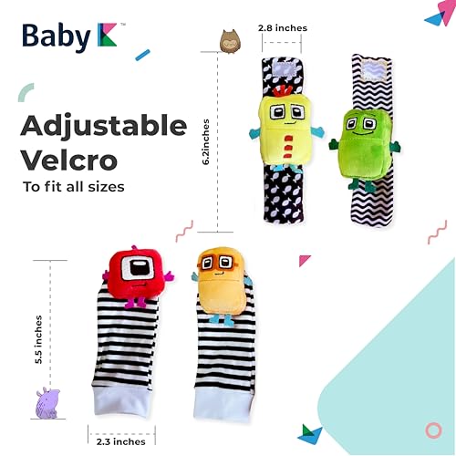 BABY K Foot Finder Socks & Wrist Rattles (Set L) - Newborn Toys for Baby Boy or Girl - Brain Development Infant Toys - Hand and Foot Rattles Suitable for 0-3, 3-6, 6-12 Months Babies