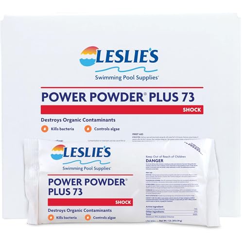 Leslie's Power Powder Plus 73-73% Calcium Hypochlorite Pool Shock, Fast-Dissolving Chlorine Granules, Eliminates Bacteria & Algae - Low Residue, Non-Stabilized, 70% Available Chlorine - 12 x 1 Pound