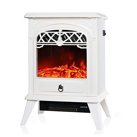 Maxhonor Free Standing Electric Fireplace Electric Heater Log Fuel Effect Realistic Flame Space Heater, 1500W - White