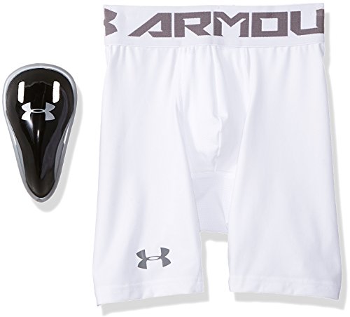 Under Armour Men's HeatGear Armour Compression Shorts w/ Cup, White (100)/Graphite, Large