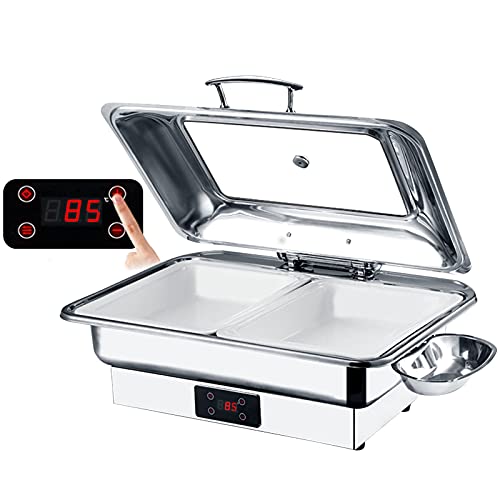 YAOYAOO Buffetwärmer, Chafing Dish Edelstahl Wärmebehälter für Speisen, 9L Speisewärmer Buffet mit Visualisierungsdeckel…