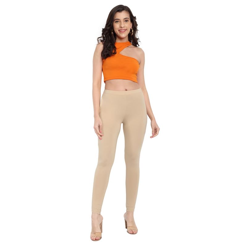 Image of ONE SKY Women Full Length Leggings | Cotton Modal Spandex Blend | High Waist Stretchable & Bio-Washed Fabric | Colour-Lock Technology | Comfortable Leggings for Women