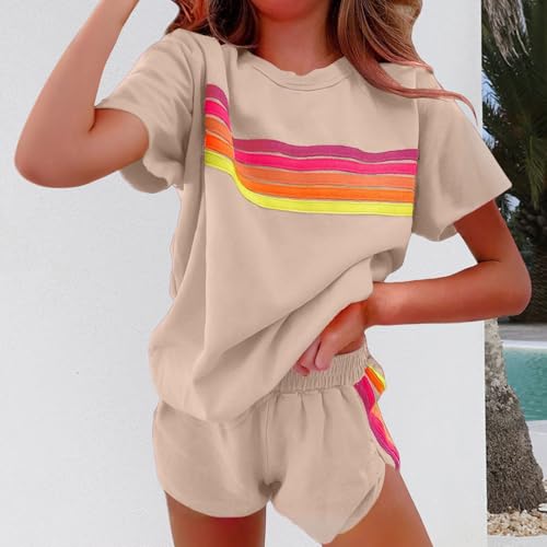 Lounge Sets for Women 2 Piece Rainbow Striped Tops Side Stripe Sweatpants Sweatsuit Fall Casual Outfits Matching Set2