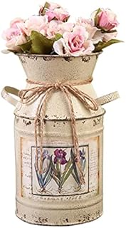 MOVKZACV French Style Country Metal Shabby Chic vase, Vintage Farmhouse Jug Vase Rustic Galvanized Milk Can for Home Decoration