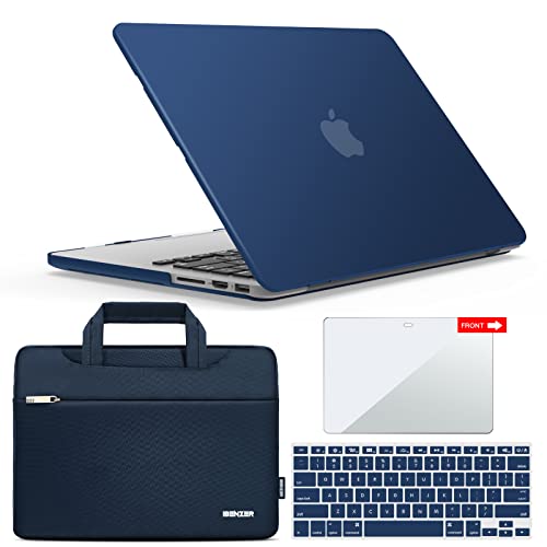 IBENZER Compatible with MacBook Pro 13 Inch Case 2015 2014 2013 end 2012 A1502 A1425, Hard Shell Case with Bag & Keyboard Cover & Screen Film for Old Version Mac Pro Retina 13, Navy Blue, R13-NVBL+3SP