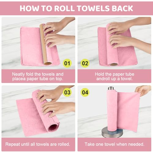 Image of HASTHIP Microfiber Cleaning Cloth Roll 25x25CM Pink 20 Pack Reusable Towel