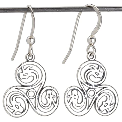 Sterling Silver Celtic Dragon Triskelion Earrings - Lightweight, Double Sided - Handmade, Solid .925