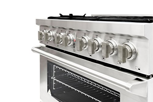 Cosmo Cos-Dfr366 Freestanding Professional Style Dual Fuel Range With 4.5 Cu. Ft. Electric Convection Oven, 6 Italian Made Burners, Cast Iron Grates, In Stainless Steel, 36 Inch #TOP4