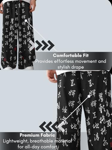 Image of GRECIILOOKS Mens Boho Hippie Harem Pants | Black Printed Wide-Leg Trousers | Koren Streetwear Loose Baggy Fit Summer Lounge Yoga Lowers |Trouser Relaxed Fit for Men