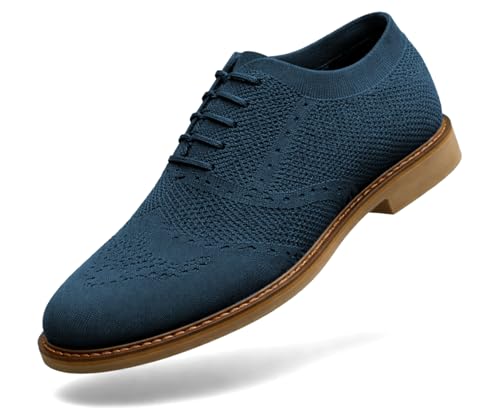 Image of Kraasa Men's Casual Sneaker Lace-Up Oxford Shoes | Breathable Knit Upper | Lightweight & Comfortable | Stylish Brown Sole | Office