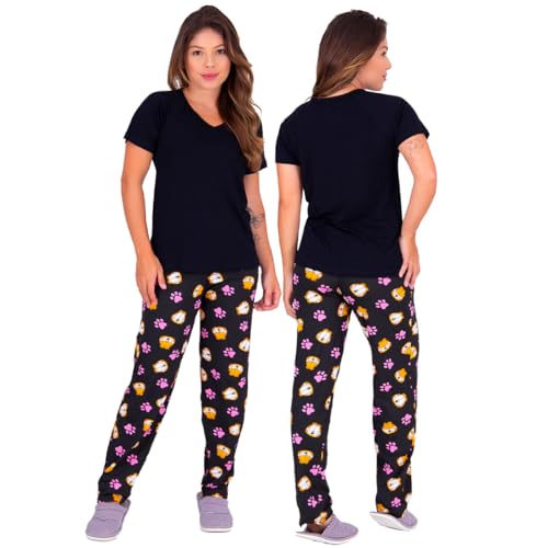 Pijama Estações Calça E Blusa Manga Curta Linha Noite (BR, Alfa, G, Regular, Regular, Padrão, Garfie