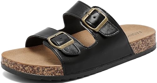 Cork Footbed Sandals Women Men, Arch Support Summer Beach Slide Slip On Slippers with Adjustable Buckle Outdoor Indoor