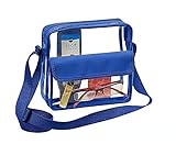 Clear Cross-Body Messenger Shoulder Bag w Adjustable Strap, NFL Stadium Approved Transparent Purse (Royal)