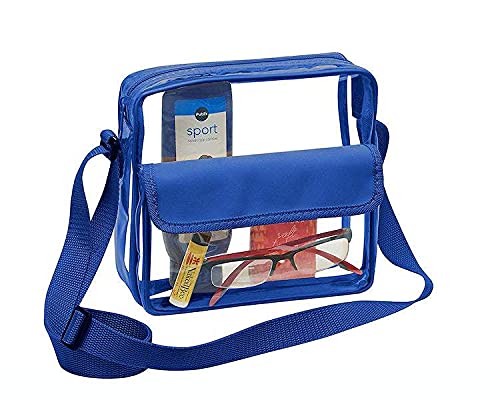 Clear Crossbody Messenger Shoulder Bag with Zipper Closure Adjustable Strap Stadium Approved Clear Bags For Women and Men (Royal Blue)