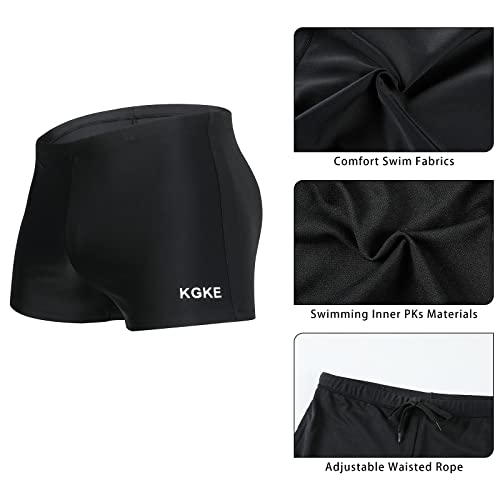 K898 Men's Square Leg Swimming Jammer Shorts Upf50+,Men Swimsuit Swim Jammers Fabric Shape Retention (Black Shorts Square,M) #TOP3