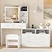 BEWISHOME White Vanity Desk with Mirror and Lights,Makeup Vanity L Shape Change Makeup Desk with 6 Drawers Stool Power Outlet Jewelry Storage,Dressing Table with Dresser for Bedroom Girls Women FST26W
