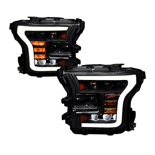 Black Housing Full LED Sequential Tri Projector Headlights Signal Amber Reflector nb For 15-17 Ford F150
