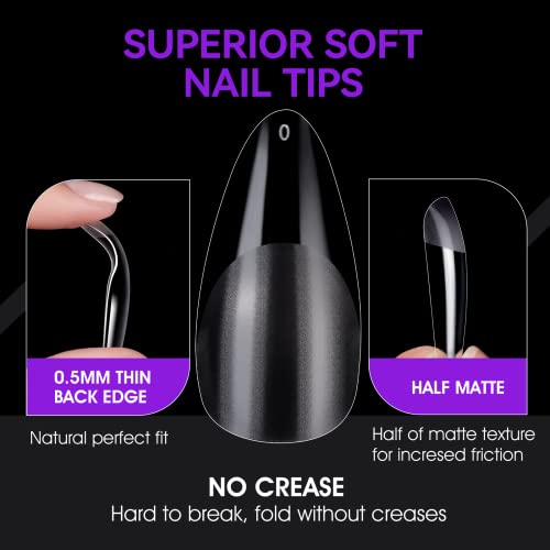 Medium Almond Nail Tips for Extension: Gelike EC Soft Gel Nails Tip Easy and Long Last- 240pcs 10 Sizes for Salon Home DIY Practice Art Design - Image 3