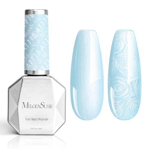 Image of MelodySusie Baby Blue Pearl Gel Nail Polish,0.5fl oz Soak Off UV LED Drawing Shimmer Gel Polish Soak Off Swirl Shell Thread Effect Gifts for Women Nail Art Manicure Salon DIY Nail Design-A1115
