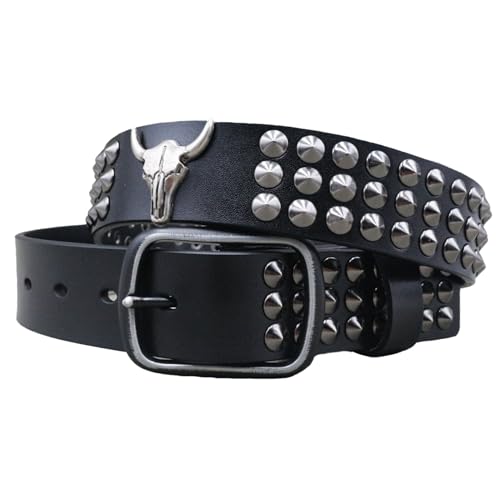 Ceinture en cuir véritable style western cowboy de 3,8 cm pour jeans
