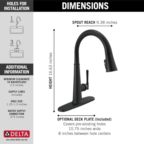 Image of Delta Faucet Emmeline Matte Black Kitchen Faucet Black, Kitchen Faucets with Pull Down Sprayer, Kitchen Sink Faucet, Faucet for Kitchen Sink, Magnetic Docking Spray Head, Matte Black 9182-BL-DST
