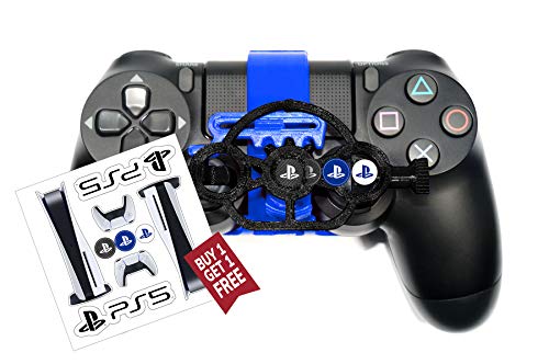 PS4 Gaming Racing Wheel add on(Open EXT, Enhanced) 3D Printed Mini Steering Wheel for Playstation 4 Controller (Black Blue)