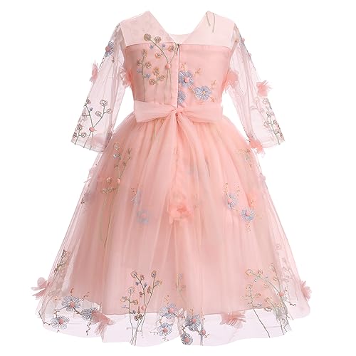 Flower Girls Princess Dress Embroidered Pageant Wedding Birthday Formal Party Tulle Tutu Dress Kids Ball Gown2