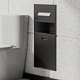 Edelstahl-Dusche, wasserdicht, versenktes Sto-Regal, integriertes Toilettenpapier und Toilettenartikel, Nizer, Abfalleimer für Bad und Küche, Schwarz, 300 x 650 x 140 mm