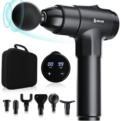 AERLANG Pistola de Masaje Muscular Eléctrica, con 6 Cabezales Intercambiables y 20 Niveles de Velocidad, Masajeador de Músculos Profundo – Regalo para Hombres y Mujeres