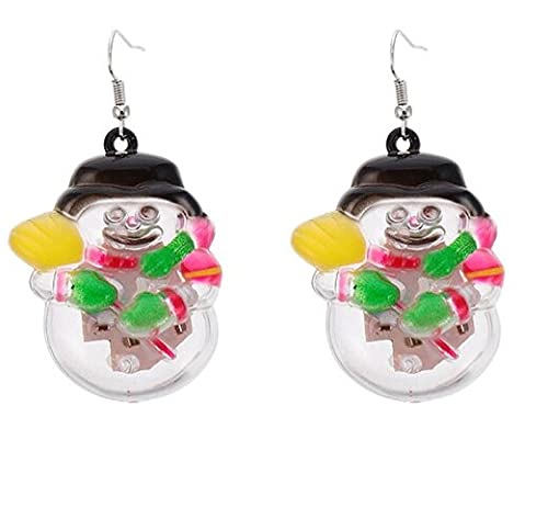 Christmas Party LED Flashing Earring Reindeer Santa Claus Snowman Christmas Tree LED Lights up Earrings For Girls Women Fashion Jewellery Hook Earring Gift (Snowman)