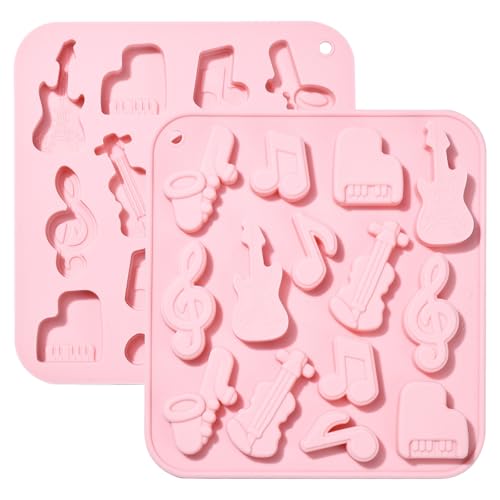 Gythara 2 pcs Instrument Theme Silicone Fondant Molds Guitar Music Note Piano Saxophone Molds for DIY Cake Chocolate Pudding Jelly Ice Candy Epoxy Resin Craft Decor