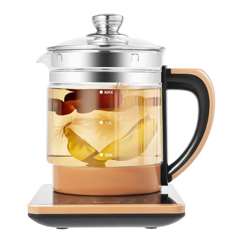 1.8L 800W Electric Glass Kettle,110V Multifunctional Health Pot with Tea Strainer and Eggs Holder, Multi Function Electric Tea Pot with 18 Cooking Menus for Coffee, Soup, Boiled Eggs