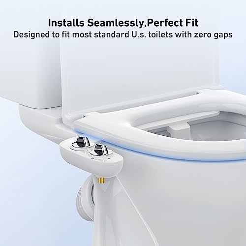 Bidet Attachment for Toilet, Non-Electric Self-Cleaning Dual Nozzle (Feminine/Bidet Wash) Toilet Bidet, Fresh Cold Water Sprayer Bidets for Existing Toilets with Adjustable Pressure Control