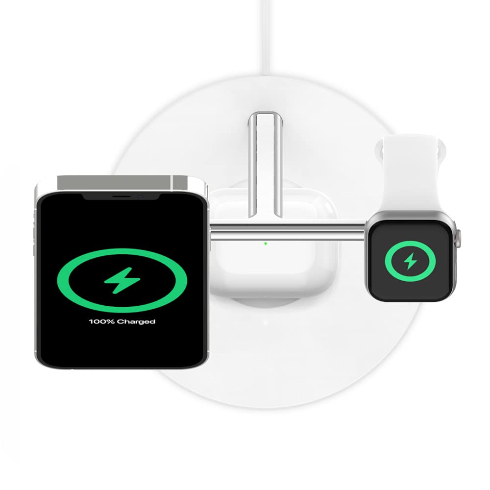 Belkin BoostCharge PRO bezprzewodowa ładowarka 3 w 1 z MagSafe do iPhone 12 + Apple Watch + AirPods (ładuje iPhone 12 modele magnetycznie do 15 W)
