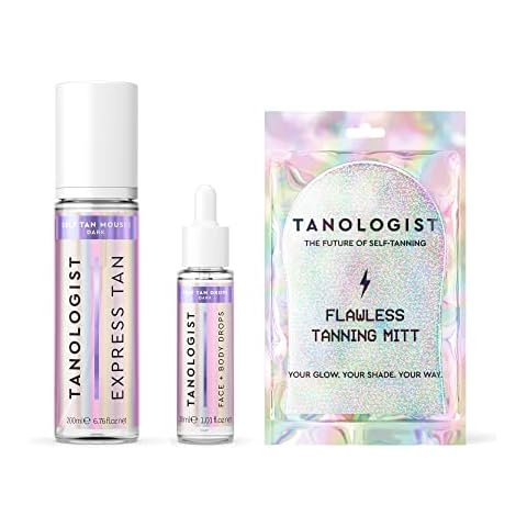 Tanologist Complete Kit, Dark - Hydrating Sunless Tanning Mousse, Body & Face Tanning Drops, and Flawless Tanning Mitt - Seamless, Airbrushed Tanning - Vegan and Cruelty Free Cover