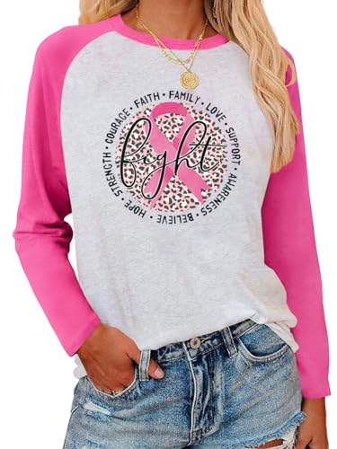 Breast Cancer Awareness Shirt Long Sleeve Pink Ribbon Support Squad Breast Cancer Tshirt Womens Fall Raglan Tops