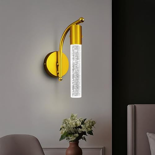 Image of Lampmaster Aurora Modern Decorative Crystal Bubble Wall Lamp | Gold LED Sconce with 3 Color Modes | Home Interior Light for Living Room, Bedroom, Mandir, Balcony, Hallway | Indoor | Pack of 2