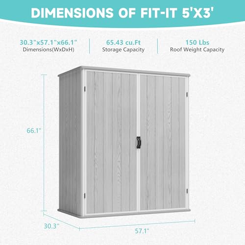 image for Greesum 5x3FT Plastic Outdoor Storage Shed with Floor, Resin Storaged 