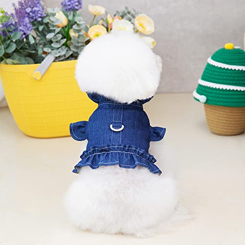 Tikwek Dog Blue Dress Cute Outfit Vest Puppy Clothes Doggie Kitten Apparel Jean Dress For Small Medium Dogs Girls Chihuahua (Dark Blue-S) #TOP1