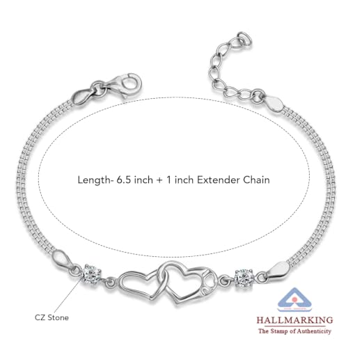 Image of TRUESILVER ACPL 925 Sterling Silver Bracelet for Women & Girls | BIS Hallmarked Cubic Zirconia Mother of Pearl Heart & Circle Bracelets Gift for Wedding Anniversary Birthday