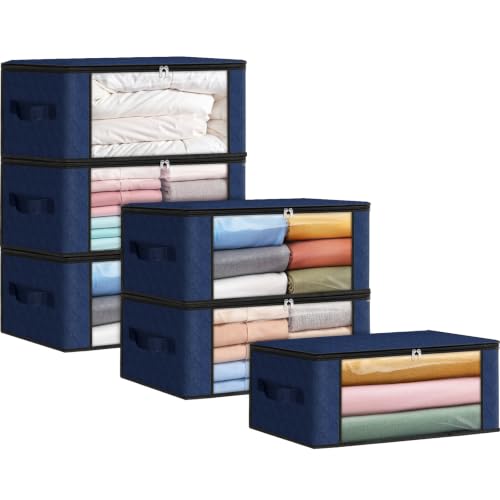 Image of Fab totes 35L Closet Organizers and Storage, Foldable Under Bed Storage Containers, Storage bags for Organizing Bedroom, Closet, Clothing,Organization with Handle (6 Pack,Blue)
