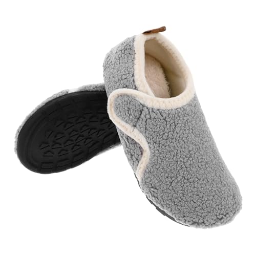 CLISPEED Pantuflas de Casa para Mujer con Suela de Goma Antideslizante, Calcetines Zapatillas Cómodas de Invierno en Color Gris con Cierre Ajustable, Talla 38-39, Uso Interior y Exterior