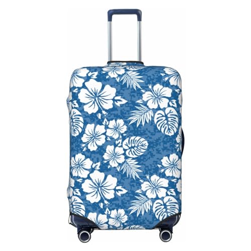Travel Luggage Cover Protector Suitcase Cover - Hawaiian Style White Blue High Elasticity Suitcase Cover for Luggage