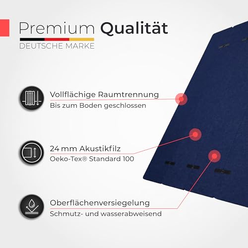 Aeco Sound® Paravent Acoustique Pliable – 2 m de Hauteur x 1,60 m de Longueur | Feutre Acoustique Bleu Royal 200x160cm – paravent à 4 Panneaux Pliable pour Isolation phonique et séparation visuelle – vue 5