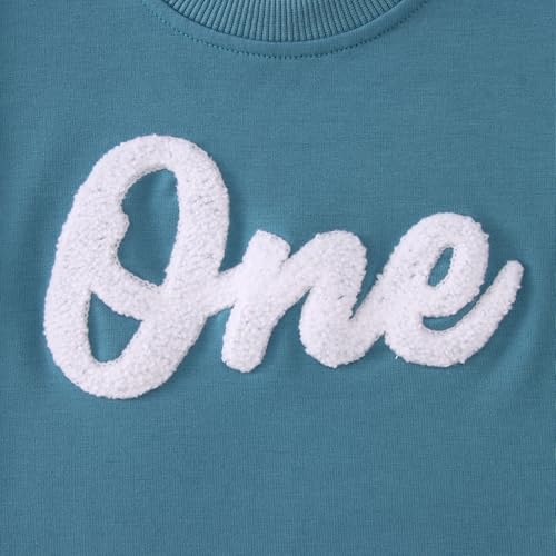 BOUTIKOME 1. Geburtstag Junge Pullover Baby One Bestickt Sweatshirt Neugeborenen Babykleidung Rundhals Langarmshirt Jungen Kinderkleidung Kleinkind Outfits Warmer Herbst Winter Pulli(Blau,12 Monate)