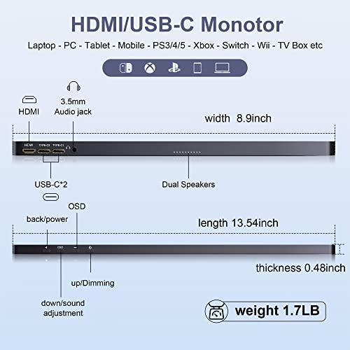 Niuto Portable Monitor For Laptop 15.6 Inch 1080P Ips 72 Srgb Fhd 1920X1080 Hdmi Or Usb C Computer Vesa Display Travel Screen For Mac Mini Macbook Andriod Phone Xbox Ps5 Steam Deck Switch Monitor #TOP2