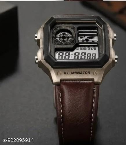 Image of Vintage Watch for Man with Premium Gift Box, Square Dial Digital Watch with World Time Map & Leather Strap, Ideal for Gifting, Unisex Retro Alarm & Chrono Watch for Men and Women